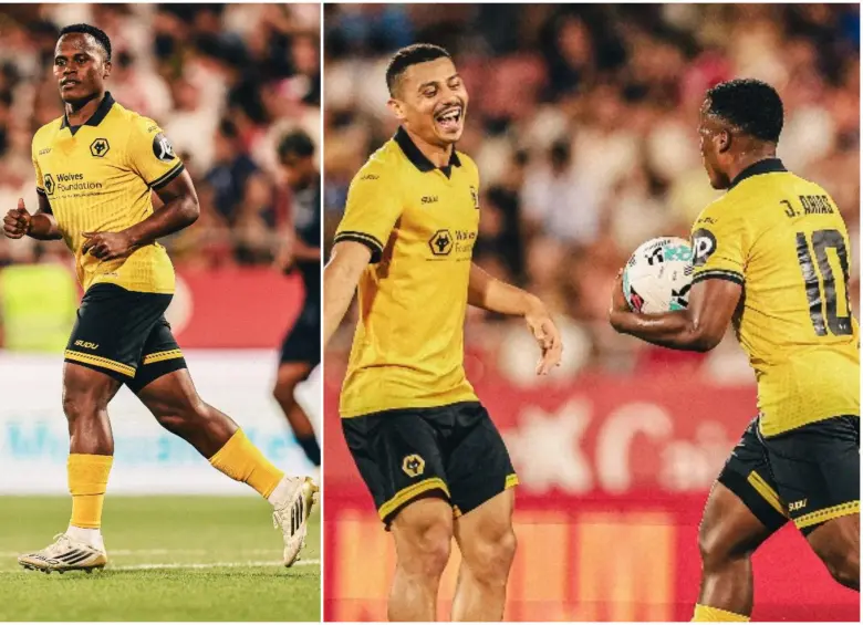 Arias cuando marcó su primer gol con los Wolves en un partido amistoso. FOTO: Redes sociales @Wolves