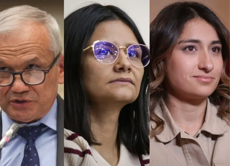 De izquierda a derecha: Carlos Ramón González, prófugo en Nicaragua, Angie Rodríguez, directora del Fondo de Adaptación, y Laura Sarabia, embajadora en Reino Unido. Todos exdirectores del Dapre. Foto: Colprensa.