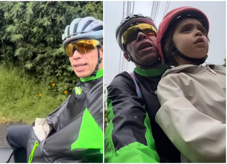 Rigo mostrando que iba en bicicleta a recoger a Carlota porque no podía ir en carro como a ella le gusta. FOTO: Captura de video de redes sociales de @rigobertouran