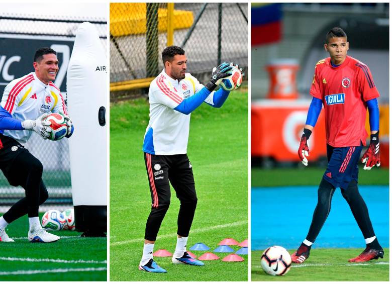 Aldair Quintana (izquierda), Álvaro Montero (centro) y Kevin Mier (derecha) son los 3 guardavallas de la primera convocatoria posmundial de Néstor Lorenzo FOTOS CORTESIA FCF