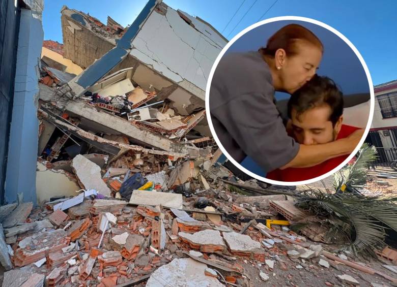 Un milagro entre las ruinas del barrio Álamos. Mateo Yepes y Martha Serna sobrevivieron milagrosamente al derrumbe de su vivienda tras el reciente terremoto en Chocó que sacudió el Eje Cafetero. FOTO: Captura de video de redes sociales cortesía @NoticiasCaracol y Colprensa