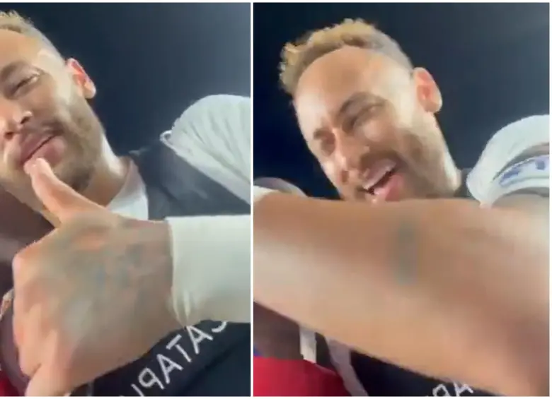 Así fue la reacción de Neymar tras el beso en el cuello. FOTO: Tomada de redes sociales @shirrasco70 y @ramirez04043