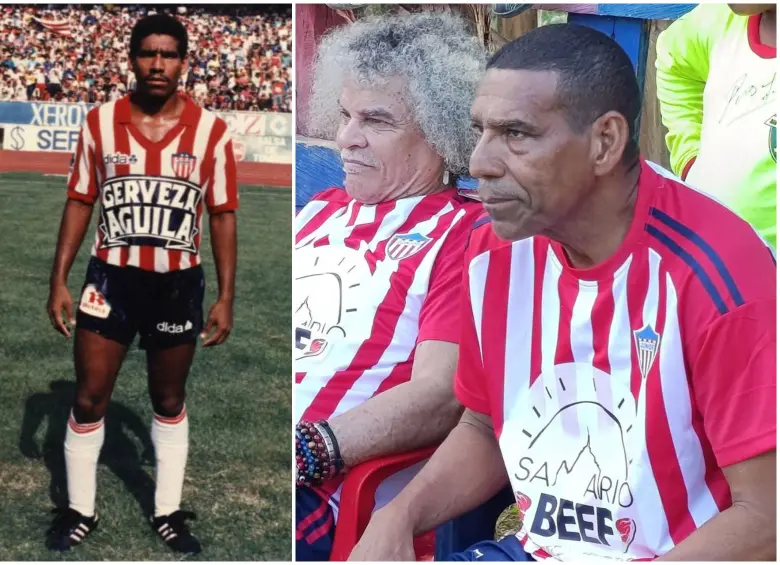 Gober Briasco cuando jugó con Junior en los 90 y luego en un partido amistoso con otros exjugadores. FOTO: Cortesía Junior de Barranquilla y redes sociales