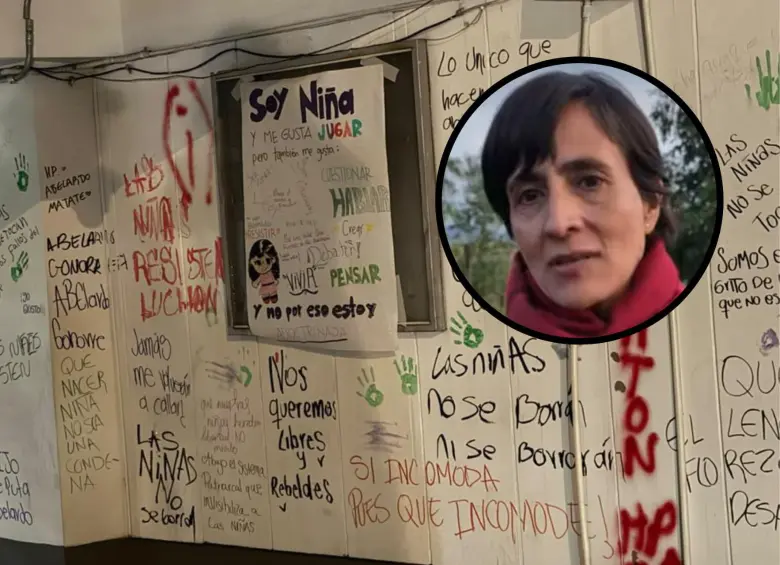 Algunas de las frases que fueron escritas con grafitis o pinturas en la fachada de una sede del ICBF en Bogotá. A la marcha asistió la exministra de Ambiente de Petro, Susana Muhamad. Foto: Redes sociales.