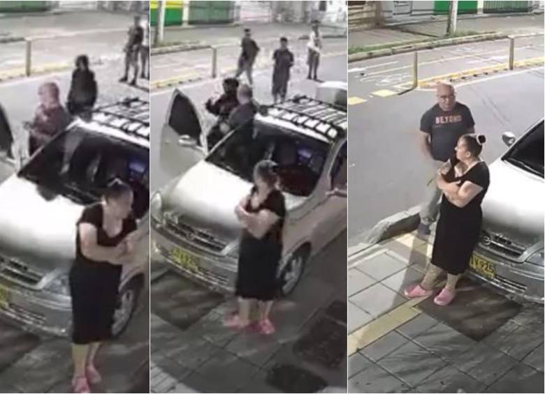 Momento en el que el joven se acercó a la pareja y les robó mientras vendían en la calle. FOTO: CAPTURA VIDEO REDES SOCIALES