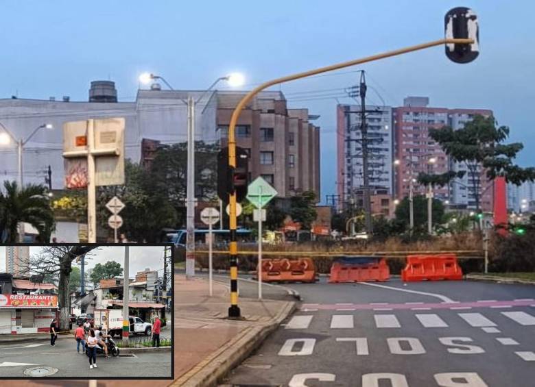Adelante, la escena del crimen cerca del barrio San Isidro. Atrás, el cierre de la glorieta de Pilsen. FOTO: Cortesía.