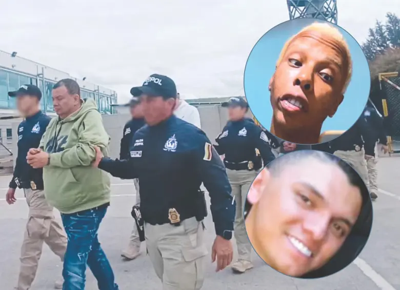 Luis Frank Tello Candelo, alias “el Negro Frank”, encabezó la última fila de los nueve extraditados hacia Estados Unidos. Arriba: Jorge Herrera (DJ Regio Clown). Abajo: Juan Pablo Leal Velásquez, conocido como “Pablito Tuci”. FOTO cortesía de la policía y redes sociales