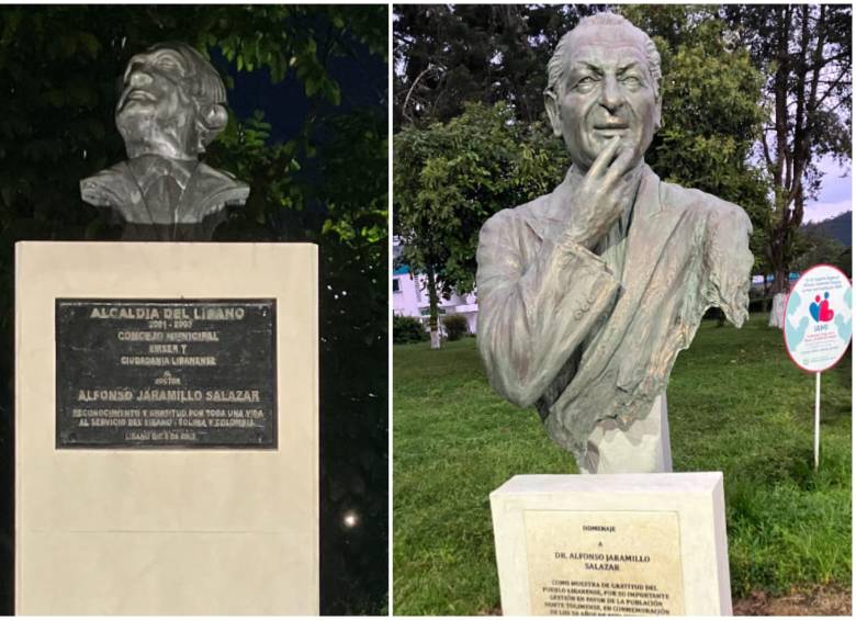 El hospital regional en Líbano, Tolima, que tiene por nombre el del padre del Ministro de Salud (Alfonso Jaramillo Salazar), inauguró un busto o monumento en su honor hace tres meses. Este es el segundo busto en Líbano. FOTO: Cortesía