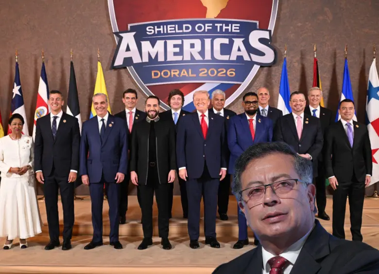 El presidente Donald Trump presentó el pasado 7 de marzo el Escudo de las Américas, una coalición criticada por el mandatario colombiano, Gustavo Petro. Fotos: Getty Images y Colprensa