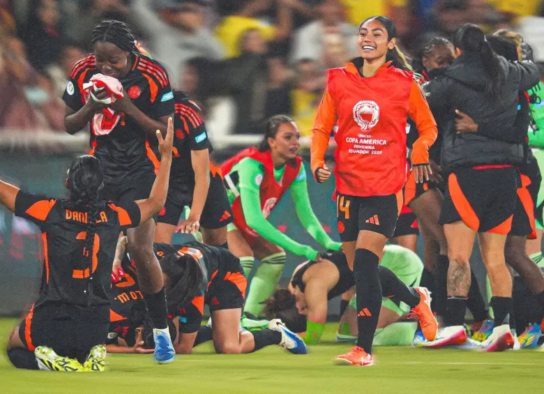 Las jugadoras colombianas celebrando el paso a la final de la Copa América femenina 2025. FOTO: Selección Colombia