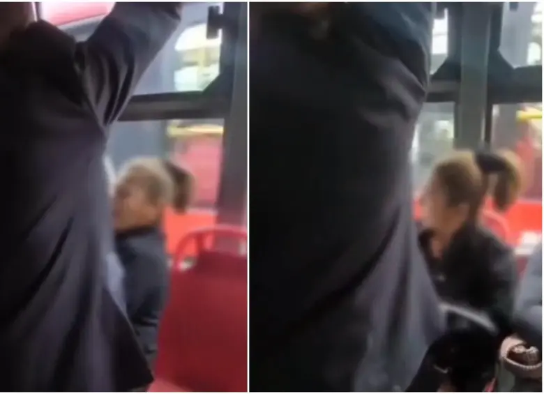 Momento en que el señor se paró para dar su asiento y evitara que la pelea empeorara. FOTO: Captura de video redes sociales