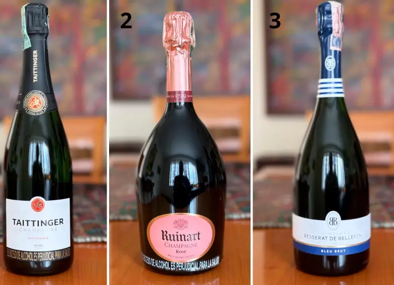 1. Brut Reserve, 2. Rosé Brut y 3. Bleu Brut, las tres primeras champañas recomendadas. FOTOS Cortesía José Rafael Arango