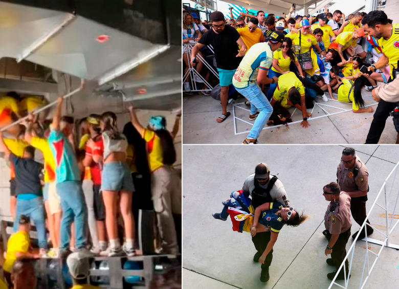 Momentos de caos y angustia se vivieron afuera del estadio. Gente tratando de colarse hasta por el ducto del aire acondicionado. FOTOS Cortesía y Getty