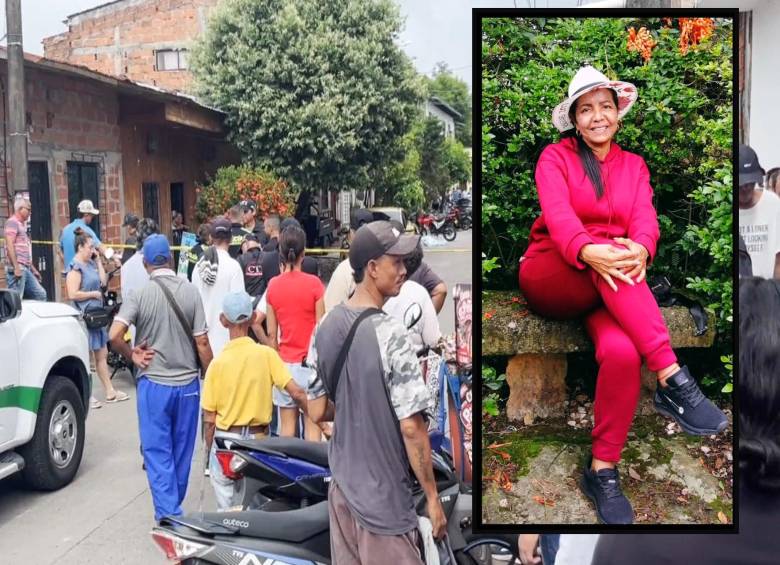 Adelante, la docente asesinada en una calle de Puerto Berrío. Atrás, el lugar de los hechos. FOTO: imagen tomada de redes.