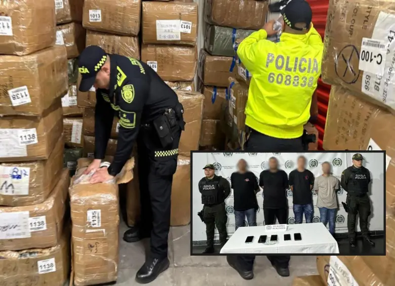 Adelanet, los extorsionistas detenidos. Atrás, incautación de tenis de contrabando. FOTO: Cortesía Meval