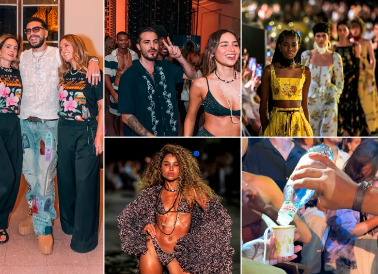 Ryan Castro estuvo presente en la pasarela y acompañó a Catalina Álvarez y Mariana Hinestroza en la apertura de Colombiamoda en la que se brindó con Aguardiente Antioqueño. FOTOS Camilo Suárez y cortesía Inexmoda.