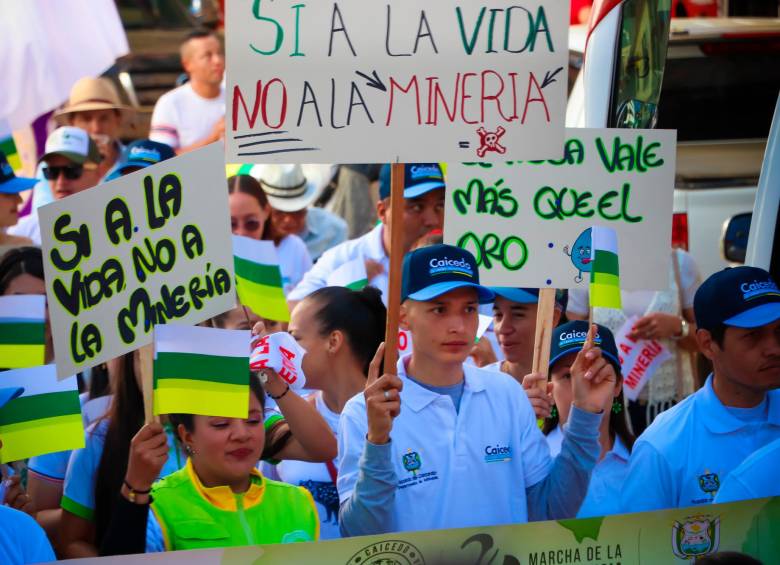 El pasado mes de julio en Caicedo se realizó una marcha contra la minería en el territorio. No quieren socavones. FOTO cortesía