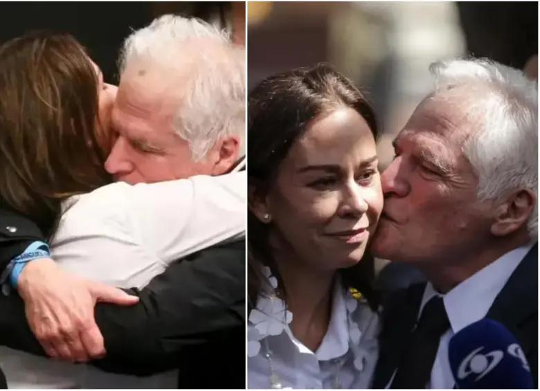Maria Claudia Tarazona y Miguel Uribe Londoño en la despedida de Miguel Uribe Turbay. FOTO: Colprensa