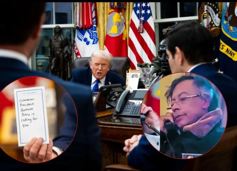 Los presidentes Donald Trump y Gustavo Petro en llamada. El ministro de Interior Armando Benedetti. Foto: cortesía y Colprensa