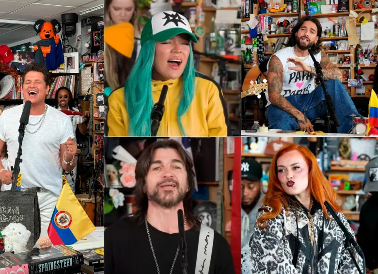 Carlos Vives, Karol G, Maluma, Juanes y Sasha Keable, colombianos en la historia del Tiny Desk. FOTOS: Cortesía @nprmusic y artistas.