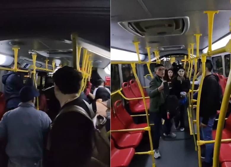 Pasajeros de TransMilenio presenciaron el momento en que una mujer fue atacada con un machete dentro de un articulado en Bogotá. FOTO: CAPTURA DE VIDEO.