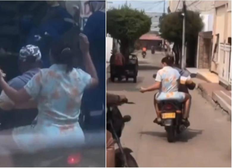 La mamá cuando alcanzó el camión y luego, con la maqueta, se fue otra vez para su casa. FOTO: CAPTURA VIDEO REDES SOCIALES