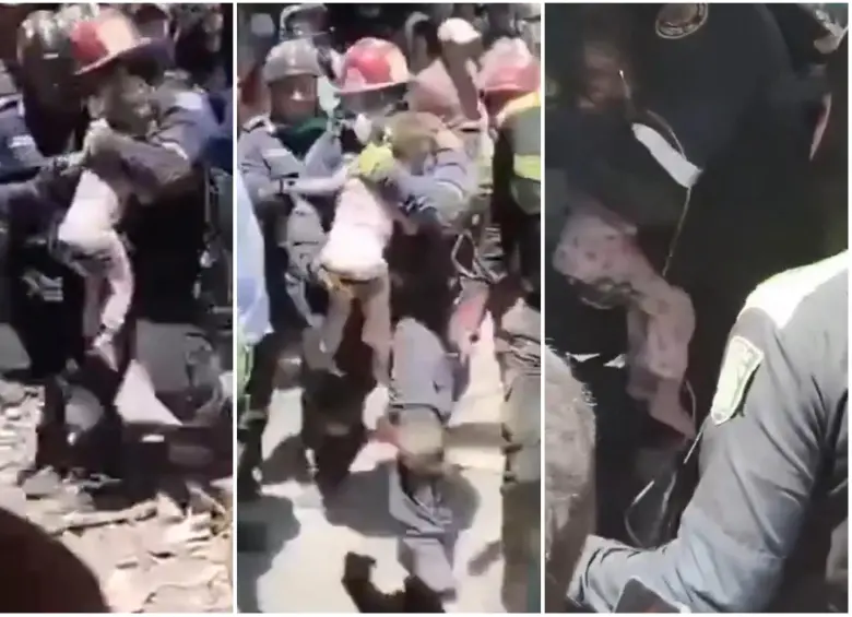 Los momentos en que el rescatista salvó a la niña entre los escombros en Cali. FOTO: Captura de video de redes sociales y cortesía @noticiascaracol