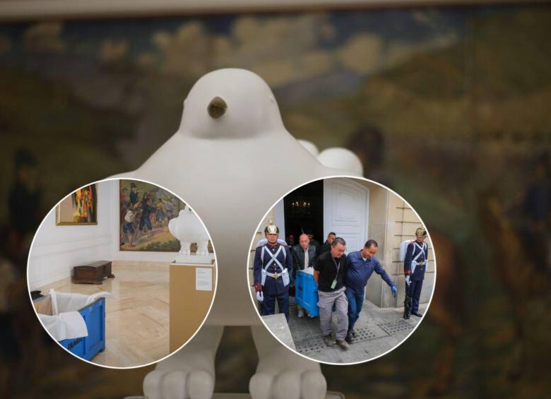 La Paloma de la Paz, de Fernando Botero, salió en medio de un estricto protocolo de la Casa de Nariño. Fotos: Colprensa y redes sociales