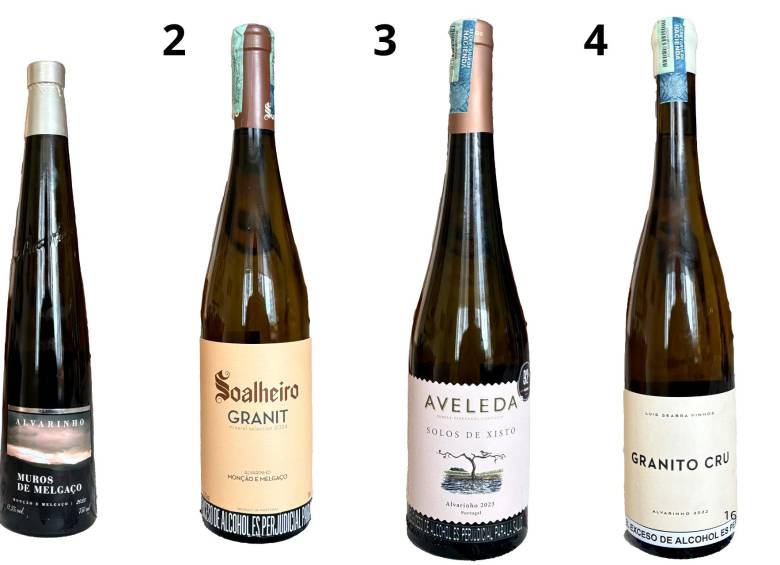 Cuatro vinos verdes para disfrutar en Colombia: 1. Muros de Melgaço, 2. Soalheiro Granit, 3. Solos de Xisto y 4. Granito Cru. FOTOS Cortesía