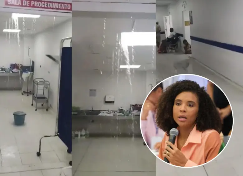 En el video se puede observar cómo entra el agua al centro de salud. También se advirtió sobre una sobreocupación del servicio de urgencias. Foto: Captura de video @NubiaCarolinaCC