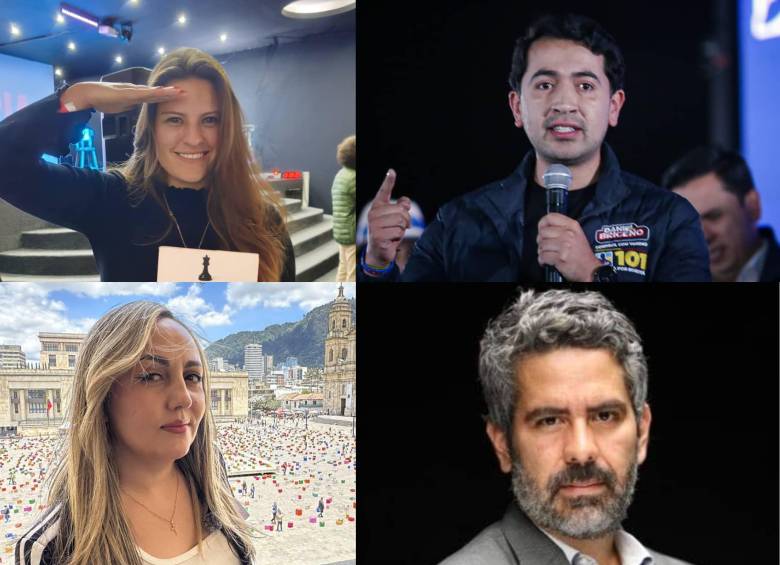 A la izquierda, las activistas Stephany Forero y Alejandra Montes; a la derecha, el representante a la Cámara Daniel Briceño y el analista y opinador Julio César Iglesias. Foto: Redes sociales/Colprensa.