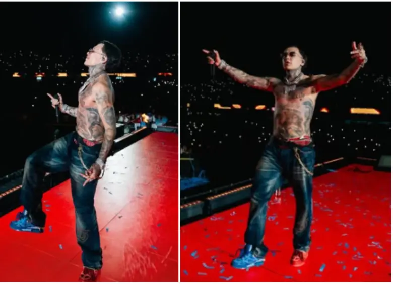 Blessd en medio de un concierto en Bogotá. FOTO: Tomada de redes sociales @blessd