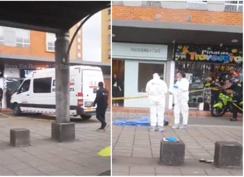 Las autoridades realizando el respectivo levantamiento del cuerpo en el lugar de los hechos. FOTO: Captura de video de redes sociales @PasaenBogota
