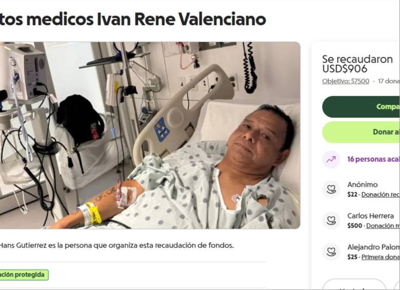 Buscan recolectar un total de $7500 dólares para los gastos médicos de Iván René Valenciano. FOTO: Captura página GoFoundMe.