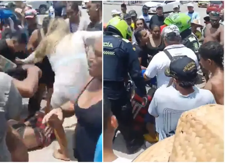 Momento en que las personas le están pegando al sujeto. FOTO: Captura tomada de video de redes sociales @ColombiaOscura.