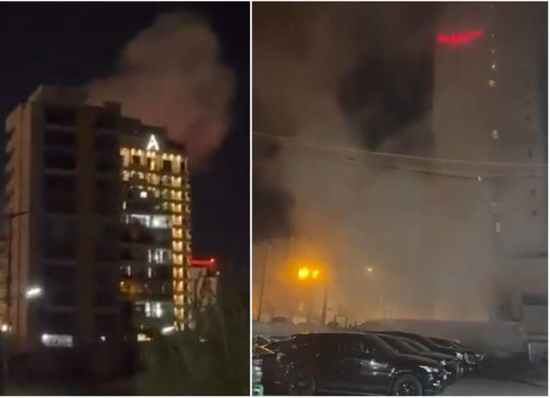 Al menos cuatro muertos y diez heridos es el saldo preliminar de un bombardeo contra un hotel en el casco central de la ciudad. FOTO: Captura de video de redes sociales @AlertaMundoNews