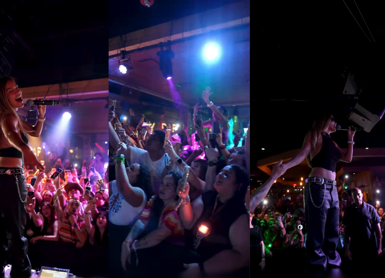 Micrófono en mano, la paisa cantó con sus fans en PBR Texas, un bar del complejo Texas Live!. FOTO: Captura de video Instagram @daikygamboa