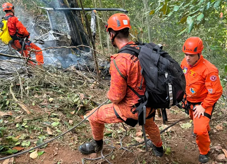 Las autoridades y organismos de socorro se encuentran en la zona de impacto investigando lo ocurrido. Esa es el área boscosa donde se estrelló el helicóptero. FOTO: AFP