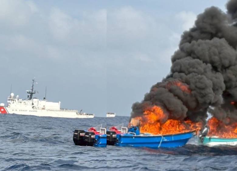 Guardia Costera de Estados Unidos atacó lancha cerca a la costa con Cartagena y decomisó más de 3.000 kilos de droga. Fotos: captura video @USCG