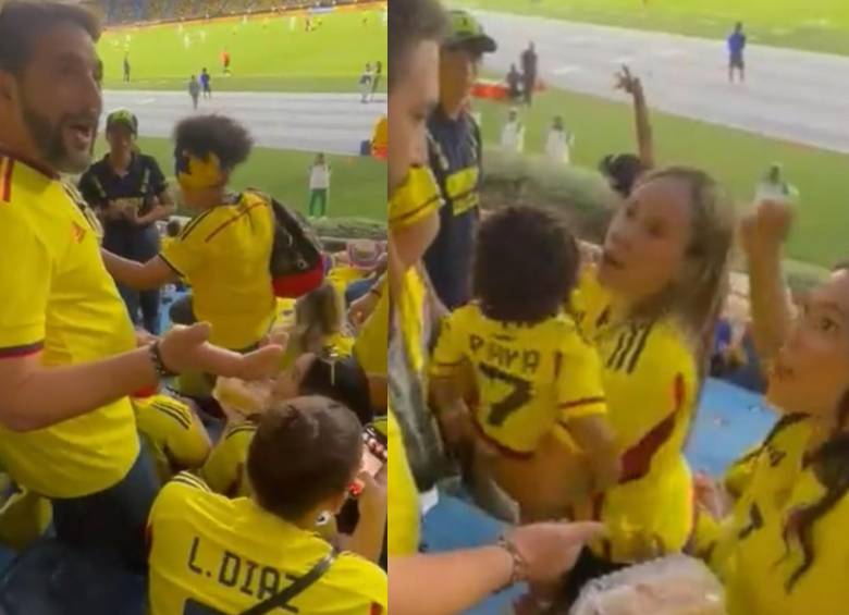 En video quedó registrado al Congresista Agmeth Escaf discutiendo y a integrantes de la familia del jugador Luis Díaz discutiendo en una de las gradas del estadio. FOTO: Captura video Twitter 