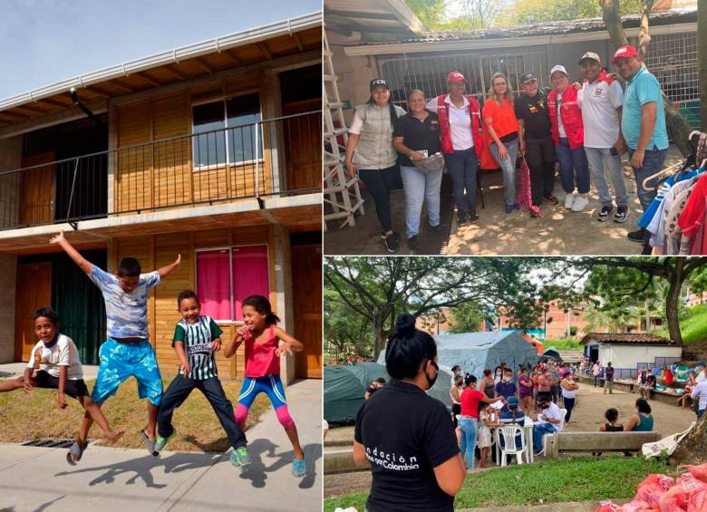 Así lucen los niños de las familias que viven en el barrio Miraflores. A la derecha, algunas actividades de la fundación en Bolombolo. FOTOS Cortesía