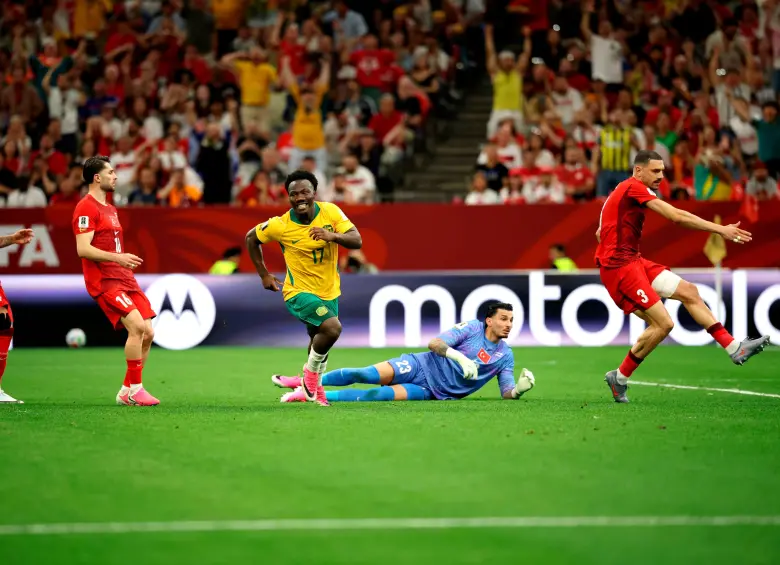 Nestory Irankunda marcó su primer gol en Mundiales. FOTO: X Socceroos