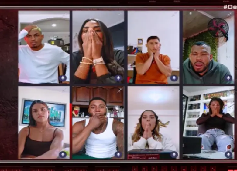 Los semifinalistas del Desafío, entre ellos Katiuska, sorprendidos tras conocer la grave noticia que derivo en una expulsión del programa. FOTO: Captura video de redes sociales Caracol TV