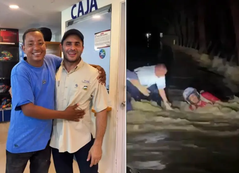 El gobernador de Córdoba, Erasmo Zuleta Bechara, le regaló una moto nueva al hombre que salvó de las inundaciones. FOTOS: Capturas de video 