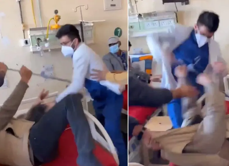 Un médico residente fue grabado golpeando a un paciente en un hospital en la India. FOTOS: Capturas de video 