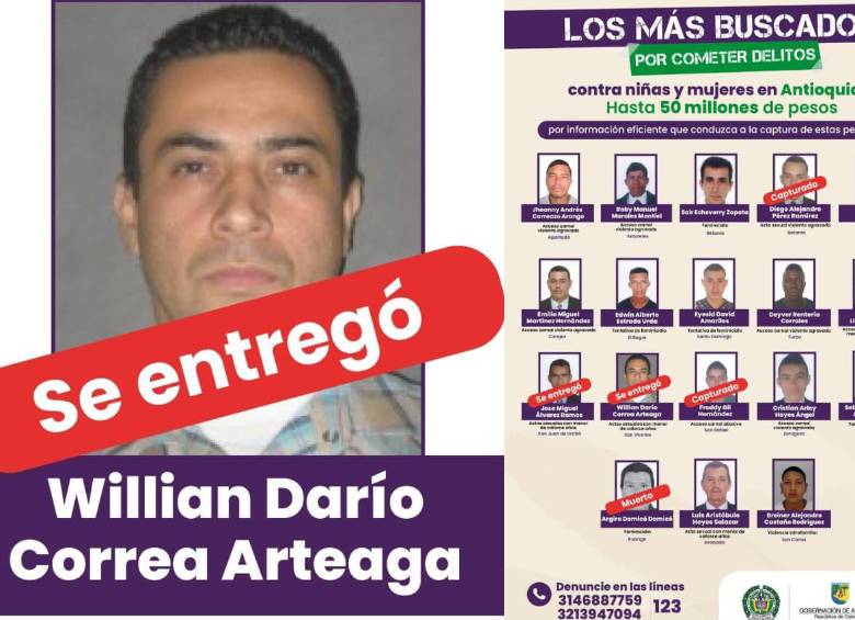 Se entregó William Darío Correa Arteaga, de 58 años, ante las autoridades luego de figurar en un cartel de los más buscados en Antioquia por delitos sexuales. FOTOS: Gobernación de Antioquia