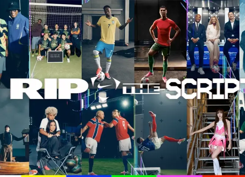 Nike publicó “Rip the Script”, un comercial cinematográfico de seis minutos que, en solo cuatro días, superó los 65 millones de visualizaciones en YouTube, impulsado por un elenco con Cristiano Ronaldo, Mbappé y figuras del entretenimiento como LeBron James y Kim Kardashian. FOTO: Nike.