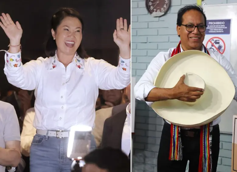 Así van las elecciones presidenciales en Perú entre los candidatos Keiko Fujimori y Roberto Sánchez. FOTOS: AFP - GETTY