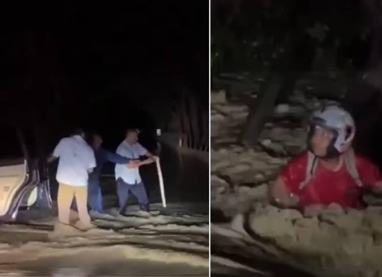 Un hombre, identificado como Jesús, fue salvado de la corriente por el gobernador de Córdoba y su equipo de trabajo. FOTOS: Capturas de video 