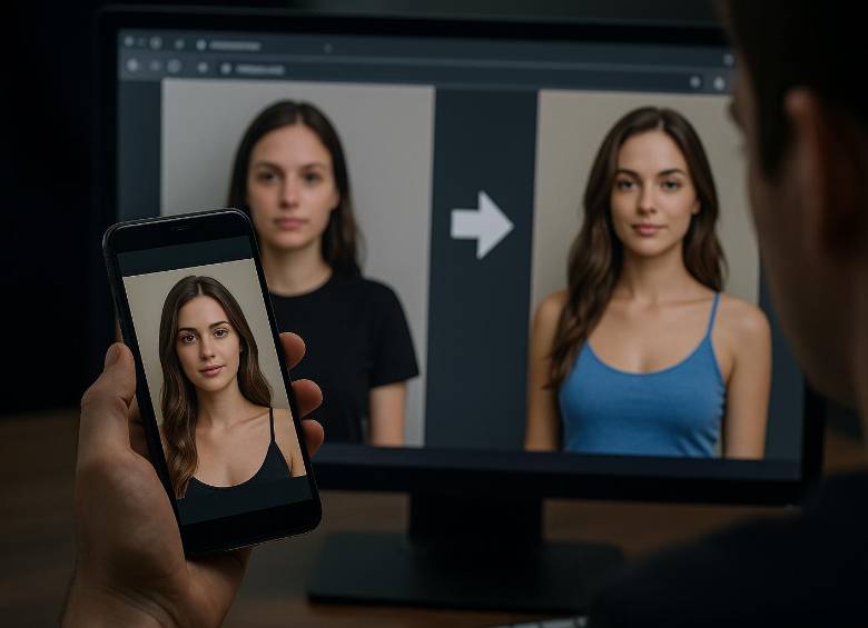 Crushmate y apps similares ofrecen herramientas de IA para generar imágenes íntimas falsas de mujeres, un negocio que opera desde Hong Kong y China. FOTO EL COLOMBIANO | creada con IA